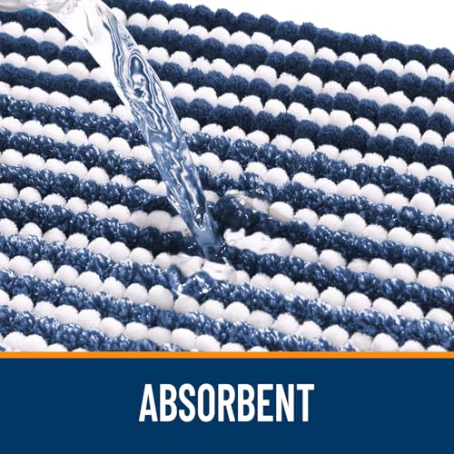Image of OLANLY Bathroom Runner Rugs 47x20, Extra Soft Absorbent Chenille Striped Bath Rugs, Rubber Backing, Machine Wash Dry, Long Bath Mats for Bathroom, Tub, Shower, Home Decor Accessories, Navy