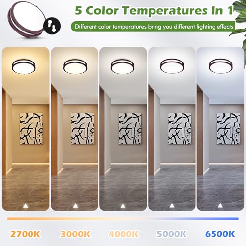 Image of 2-Pack 36W Dimmable LED Ceiling Lights, 12inch Oil Rubber Bronze Flush Mount Light Fixtures 3600LM 2700K /3000K /4000K /5000K /6500K Adjustable Ceiling Lights, Modern Lighting for Kitchen Hallway Bathroom