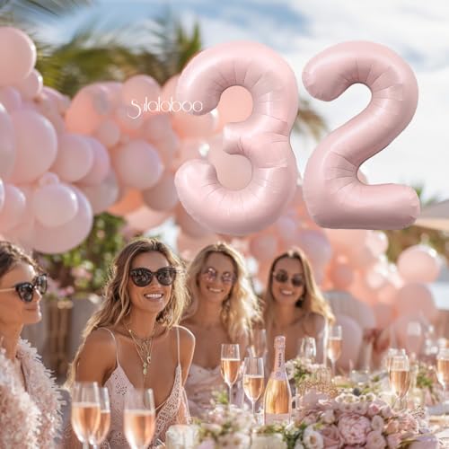 Image of 40 Inch Light Pink Number 32 Foil Big Balloon 0-9 Giant Digital 32nd for Birthday Anniversary Graduation Decorations