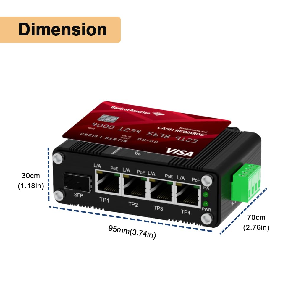 Mini commutateur industriel 4 ports Gigabit PoE, montage sur rail DIN 4 Gigabit PoE+ Etehrnet avec 1 port 100/1000X SFP, IEEE802.3at Commutateur réseau non géré 10/100/1000 Mbps