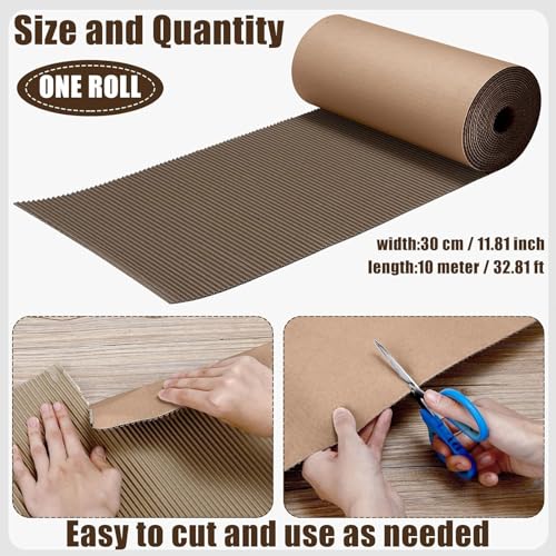 Image of Corrugated Cardboard Sheets Paper Roll, Kraft Cardboard for DIY Crafts Shipping Box and Packing Wrap (Brown 12 x 197 IN)