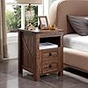 T4tream nightstand wtih charging station end table side table with 2 drawers storage cabinet for bedroom living room farmhouse design wood rustic reclaimed barnwood  urban country home decor