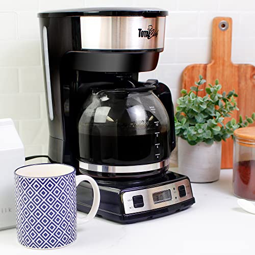 Total Chef Drip Coffee Maker – 12 Cup Programmable Cafe Machine With Glass Pot, Regular & Bold Brew, Autoshut Off Large Water Reservoir, Reusable Filter, Kitchen Appliances For Cafeteria Barista