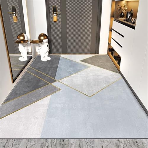 Tapis lavable à sticker géométrique simple moderne gris et bleu 250x300 - 2