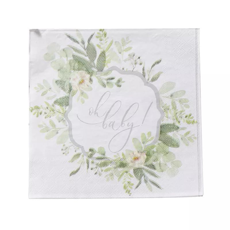 Servilletas Decoupage Plantas Grises Verdes Servilletas Papel Decoradas Cocktail Desechables Cumpleaños 2 Capas Toilet Paper Towels Baño para Bodas,Fiesta en el Jardín Mesa Deco 30 Paquetes(33x33cm）