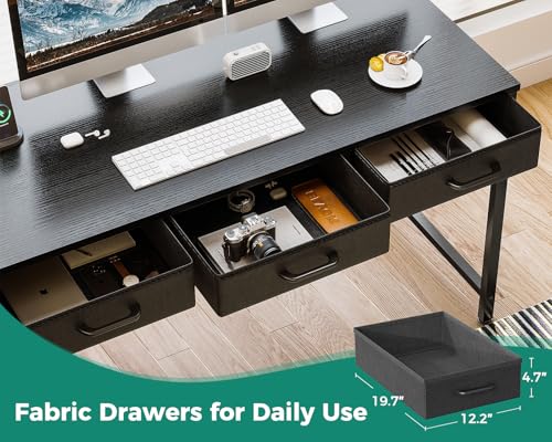 L Shaped Desk with 5 Drawers and Storage Shelves, Reversible Home Office Desk for Gamers, Black