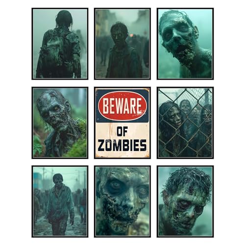 Décoration de chambre effrayante lot 9 affiches de zombies art pour cadre