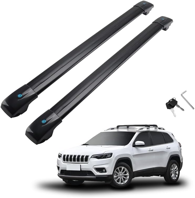 MotorFansClub Barras transversales con cerradura para Jeep Cherokee 2014 2015 2016 2017 2018 2019 2020 2021 2022 2023 portaequipajes de carga de