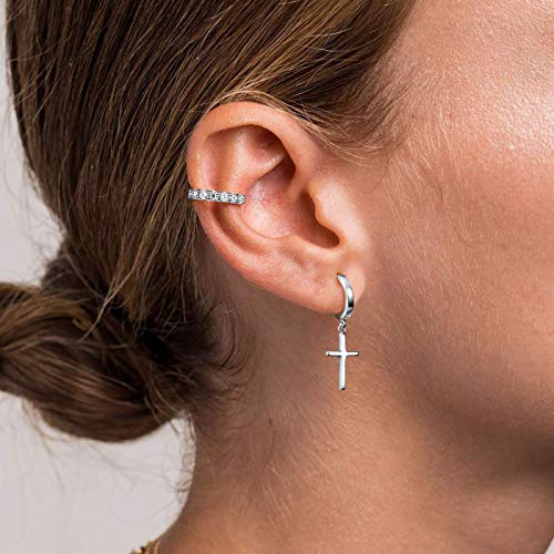SIMPLGIRL 925 Sterling Silver Cross Earrings- Dainty Light Weight Huggie Hoop Cross Earrings for Women Men3