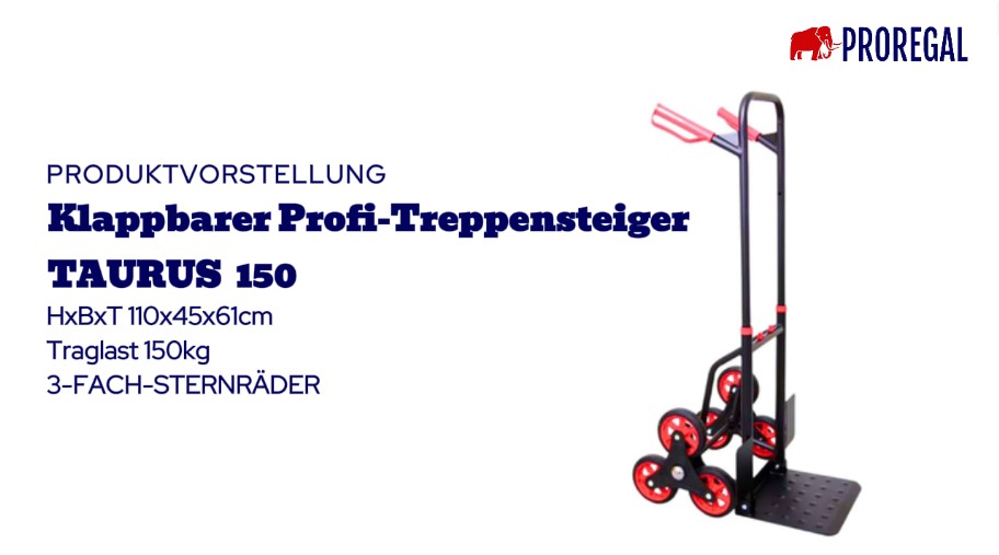 PROREGAL Klappbarer Profi-Treppensteiger TAURUS 250 | HxBxT 115x52x63cm | Traglast 250kg | Stahlrahmen | Rot-Schwarz | Sackkarre Transportkarre PROREGAL Klappbarer Profi-Treppensteiger TAURUS 250 | HxBxT 115x52x63cm | Traglast 250kg | Stahlrahmen | Rot-Schwarz | Sackkarre Transportkarre