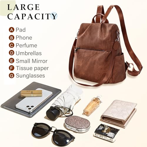 Leathario Mochila Antirrobo de Cuero PU Para Mujer con Multibolsillos, Bolso Multifuncional para Uso Diario como Viaje, Escuela y Universidad - imagen 4
