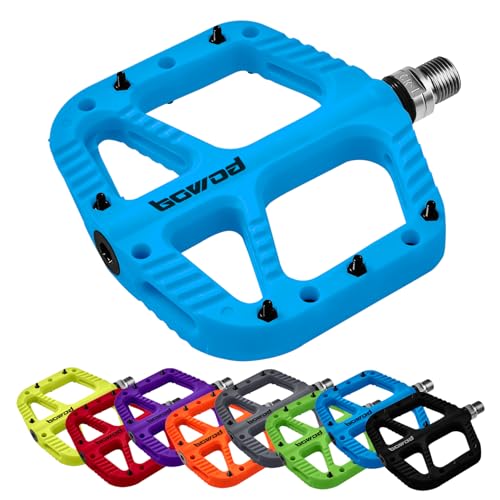 BOWOD MTB Pedals for Adults - Mountain Bike, Large, Lightweight Nylon Fiber Composite Pedals w 12 Pins, Cr-Mo Spindle, 9/16" Thread by BOWOD - Used condition - CA$54.42