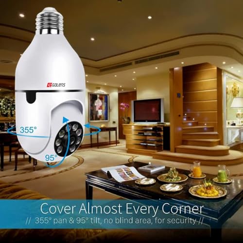 Golens 3MP WiFi Light Bulb Camera 1080P | E27 Bayonet Fitting | 360° Panoramic IP Camera with Fisheye, Infrared Night Vision, Motion Detection, Real-time Alert | CCTV Camera for Home Outdoor (WC10K) 5 519 FGlf2KL