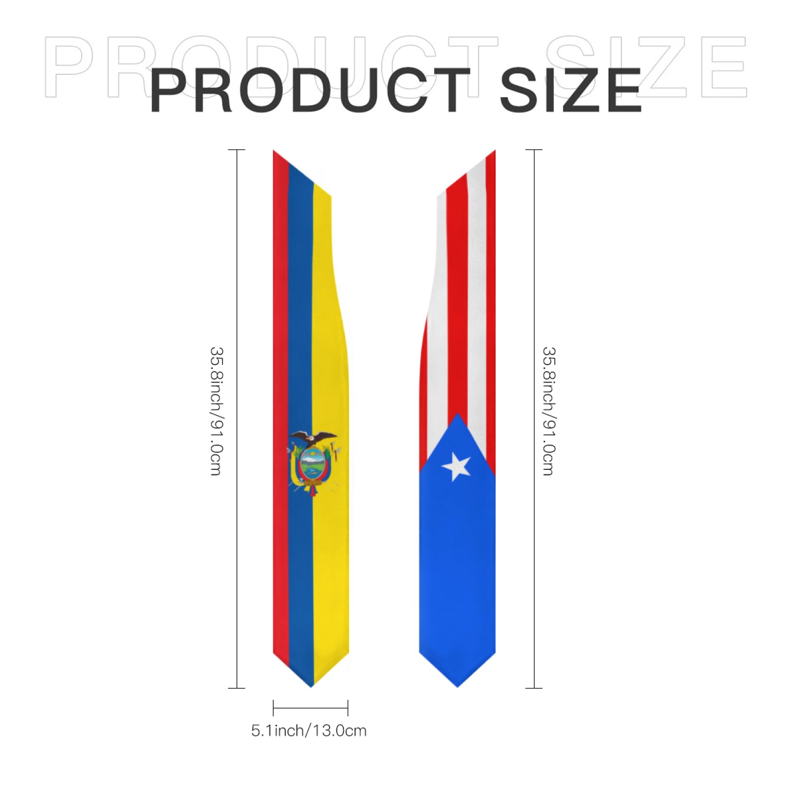 generic Puerto Rican Ecuador Ecuadorian Flag Graduation Stole,Abroad Student Graduation Sash 72 inches Shawl Premium Quality Graduation scarves for Unisex Fits All Body Types