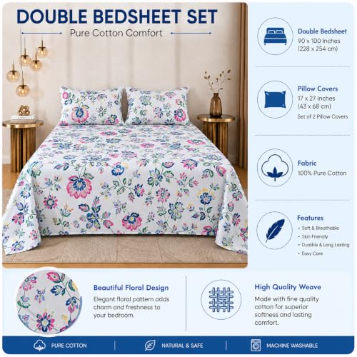 Image of RRC Floral Double Bedsheet with Pillow Cover, 90 x 100 Inches Printed Bed Sheet for Double Bed, Bedroom Bedding Set, Comfortable Bedsheet for Home Use, Pillow Cover Size 17 x 27 Inches