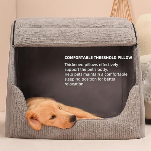Extra Large Dog Bed House, Cozy Dog House Indoor, Memory Sponge, Plush Dog Cave Bed Crate Cushion with Non-Slip Bottom for Medium Large Dogs (Grey, L) - Image 6
