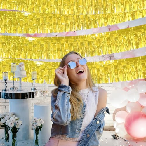 Image of 4 Packs Foil Fringe Garland Hanging Banner Wall Hanging Backdrop Streamers Curtains Shiny Metallic Tinsel Wall for Parade Floats Birthday Party Ceremonies Car Valentine's Day Wedding