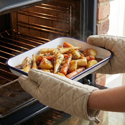 Bandeja Rectangular de Esmalte Blanco para Horno Set de 2 Piezas 7
