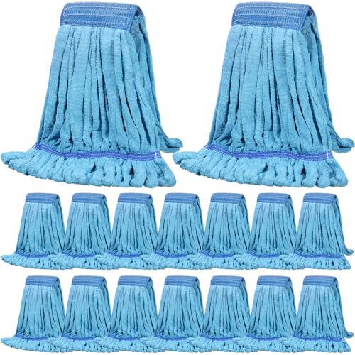 Image of Lallisa 16 Pcs Bulk Commercial Mop Head Replacement 18 oz Tube Microfiber Mop Heads for Floor Cleaning Industrial Mop Heads Blue Looped End Wet Mop Head Refill for Home Commercial Industrial Use