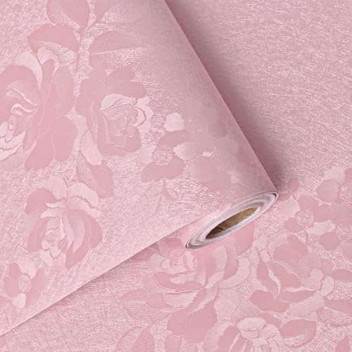 Lativo Silk Pink Peel and Stick Wallpaper Embossed Floral 118in 17.7in