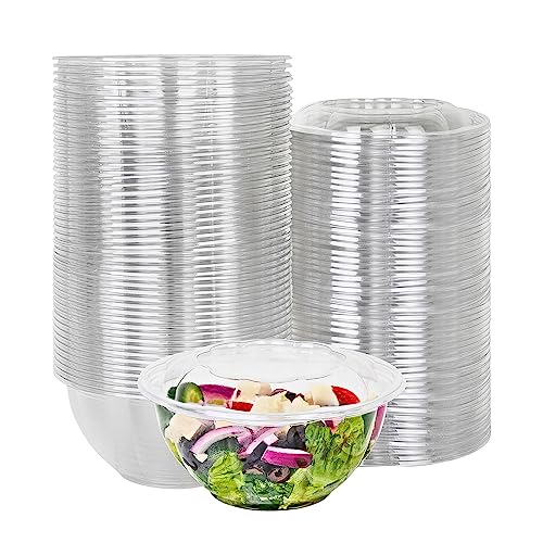 Green Direct Clear Plastic Salad Bowls with Lids Disposable, 32 oz - Pack of 50, Salad Container for Lunch and Meal Prep, Plastic Bowls with Lids for Fruit Salads, Quinoa, Acai Bowl with Snap on Lid
