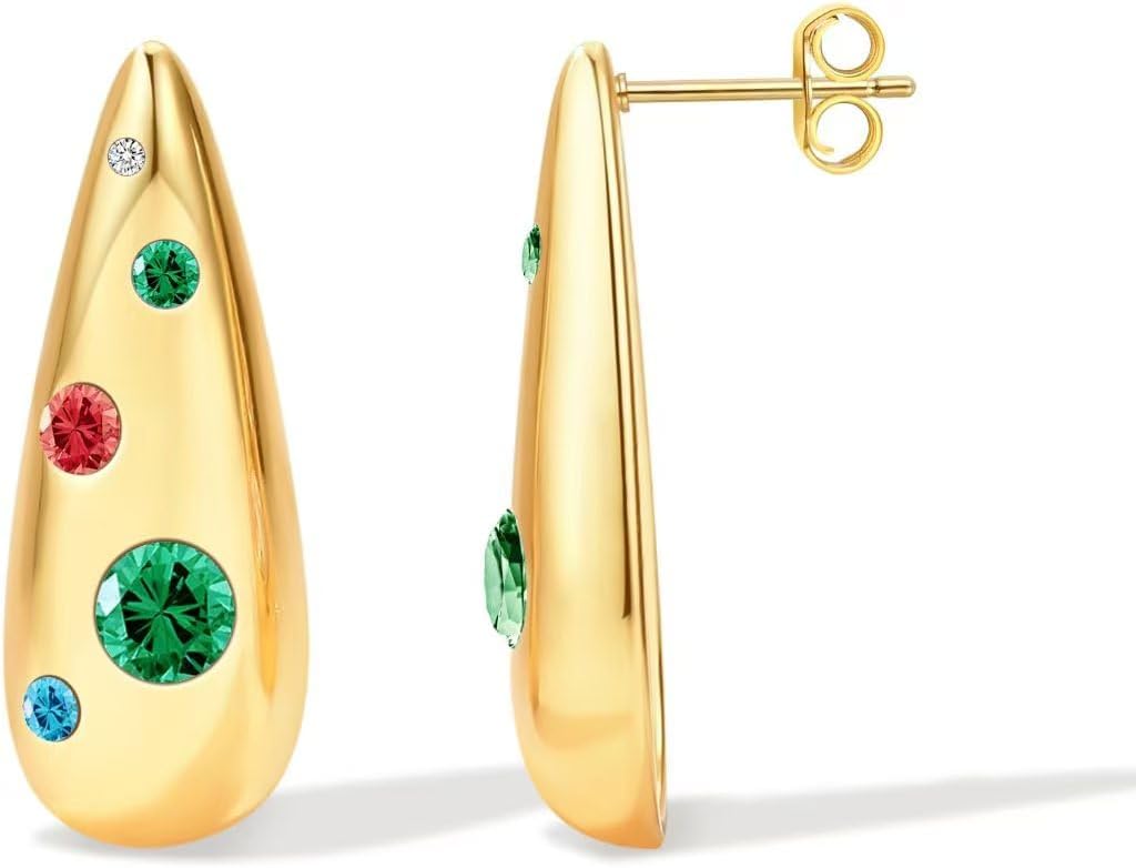 Teardrop 14K Gold Plated Gold Earrings for Women Thick Dome Hoop Earrings for Hypoallergenic Earring Geometry Statement Earrings