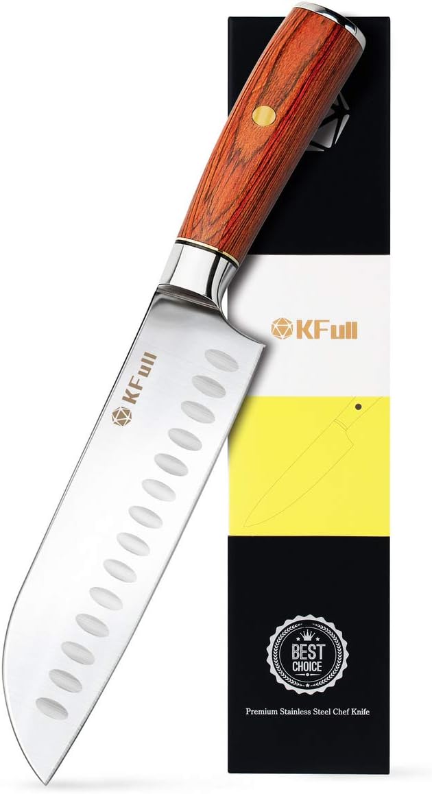 Kitchen Knife-7inch Santoku High Carbon Steel Chef's Gift Box,Quality Warranty,Razor Hollow Edge Pro Sharp Knife