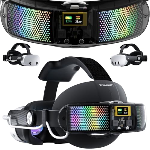 WOUNMTT Los auriculares RGB coloridos son adecuados para Oculus Meta Quest 3/3S. La diadema de esponja acolchada trasera puede reducir la presión facial y mejorar la comodidad de juego.
