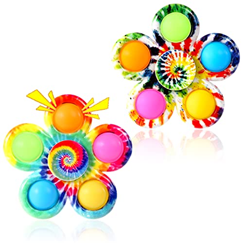 GOHEYI Pop Fidget Spinner Toys 2 Pack, Tie-Dyed Fidget Popper Spinner Toy,Party Favors Fidget Spinner Bubble Goodie Bag Stuffers for Kids