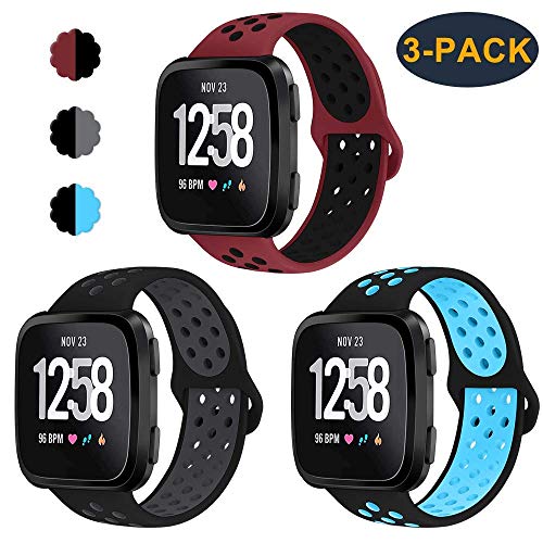 CAVN 3-Pack Bands Compatible with Fitbit Versa Smartwtach for Men Women, Sweat Resistant Replacement Accessory Strap Bracelet (L/6.8