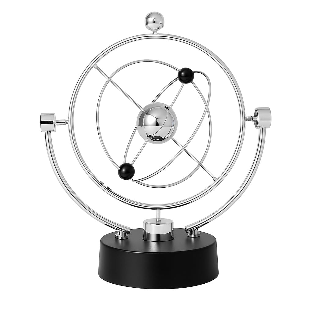 JRose Collections Kinetic Desk Toy Perpetual Motion Sculpture - Planetary Orbit Model with Moving Rings & Spheres Science Gadget, Stress Relief Desk Accessory Educational Physics Toy