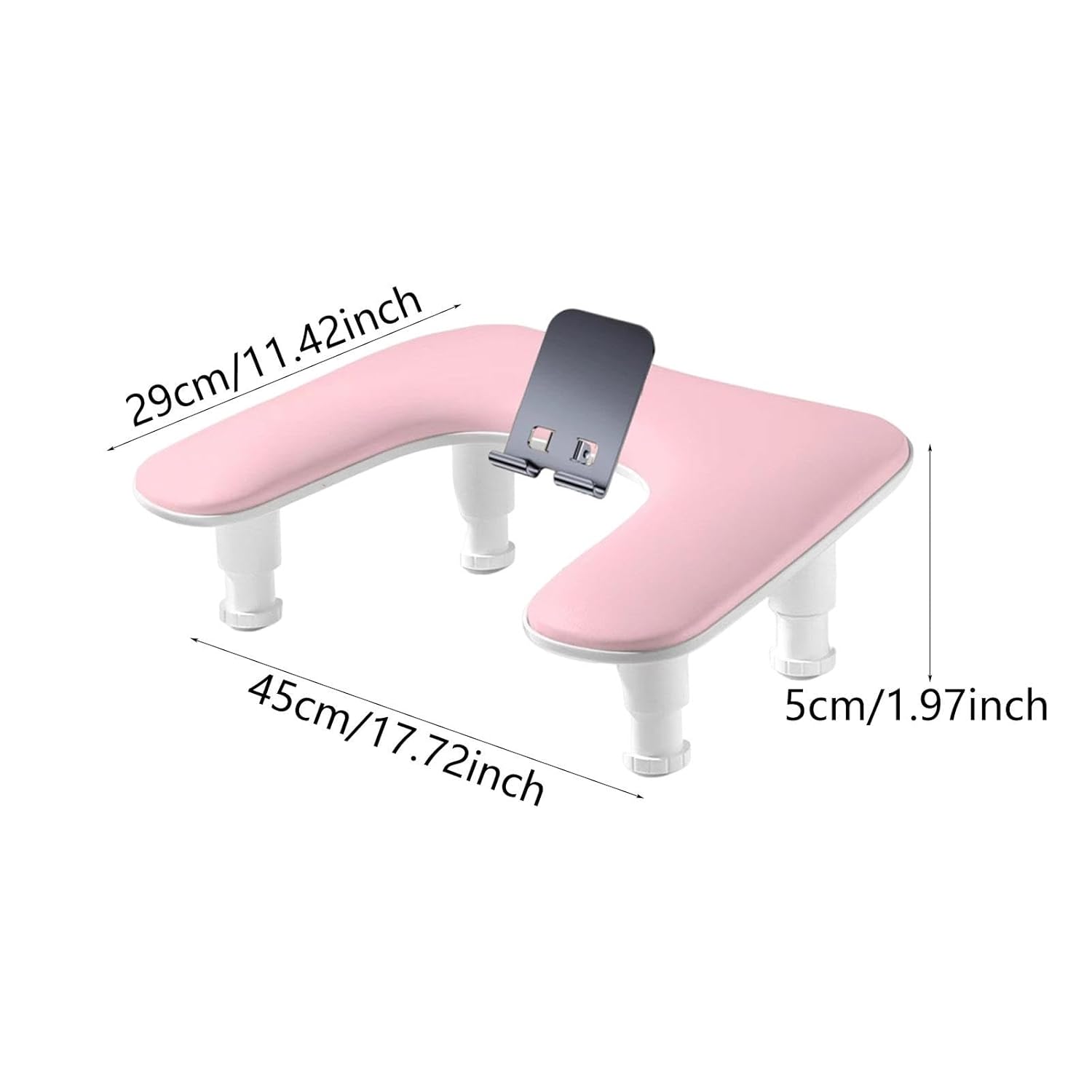 Generic Nail Arm Rest Cushion PP Hand Rest Stand Adjustable Height Manicure Tool with Phone Holder Spacious Design Suitable for Salon, Pink
