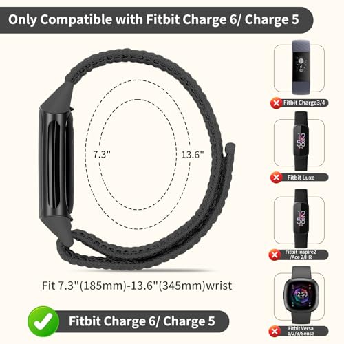 Chinber ナイロンスポーツアンクル/アームバンド Fitbit Charge 6/5バンド対応 伸縮性ナイロン編組アームストラップ 男女兼用