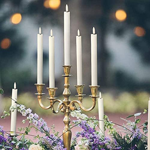 Image of GenSwin Taper Flameless Candles Flickering with 10-Key Remote, Battery Operated Led Warm 3D Wick Light Window Candles Real Wax Pack of 6, Christmas Home Wedding Decor(White, 0.78 X 9.64 Inch)