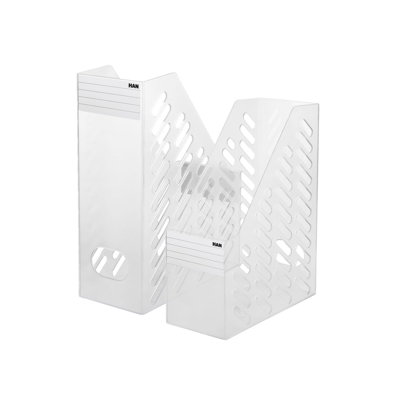 HAN 1604-63, BRILLANT XXL magazine file. Classic, translucent design, high-quality, sturdy, stable and stylish, with label, pack of 2, translucent clear