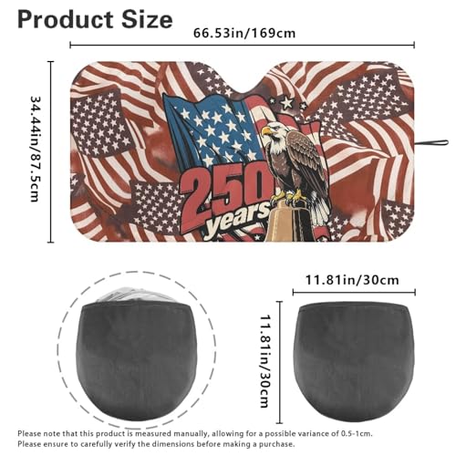 Image of Car Windshield Sun Shade for Trucks SUV Universal 250th Anniversary USA Flag Vehicle Accessories Foldable UV Ray Sun Visor Protector Sunshade to Keep Your Vehicle Cool