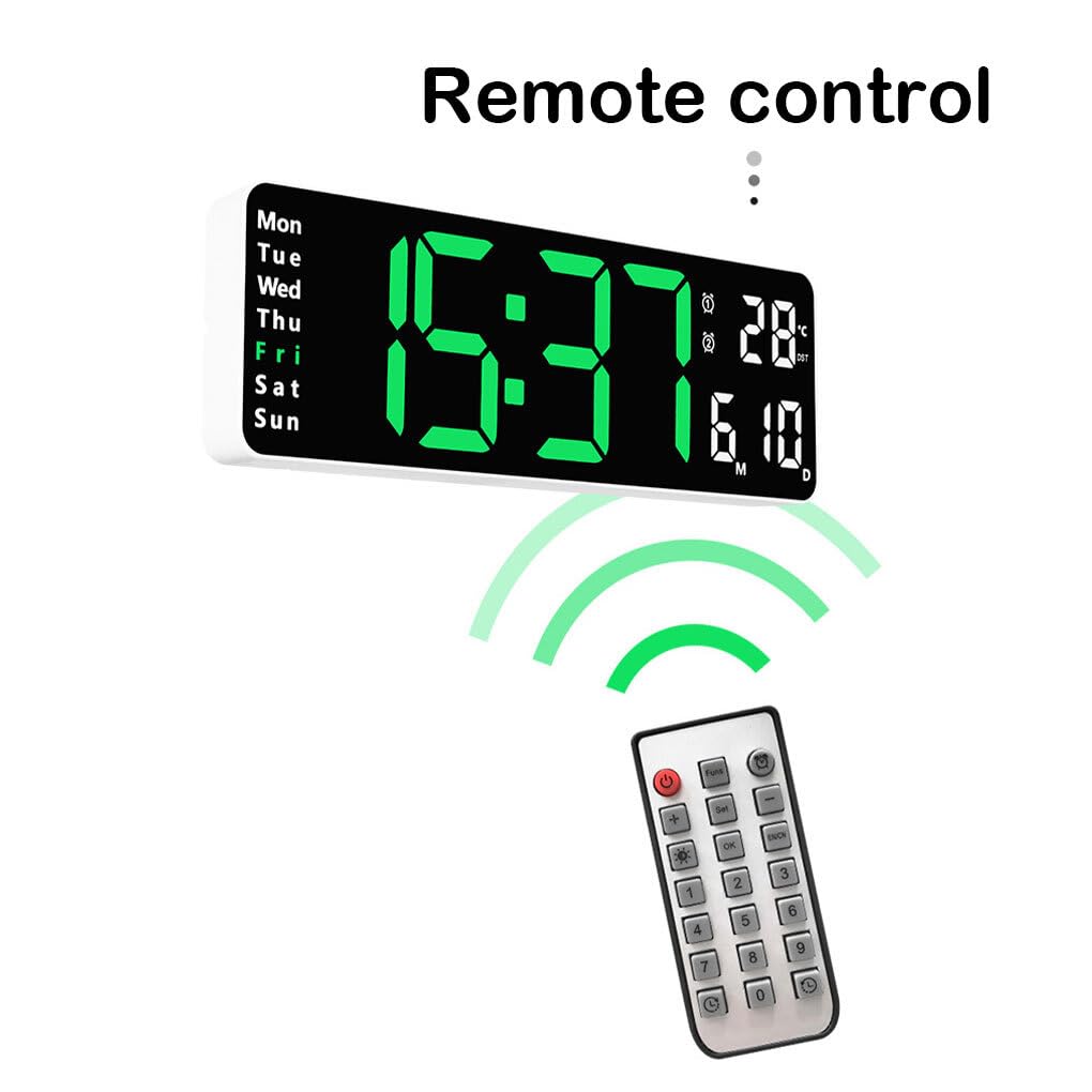 Reloj de con Pantalla Digital Grande y Control Remoto, Temporizador de visualización de Semana y Fecha de Temperatura, Control Remoto de plástico, Naranja Blanca