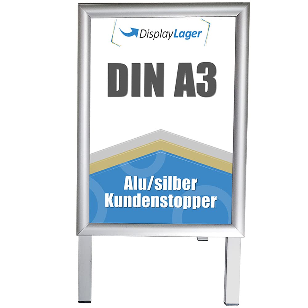 DisplayLager Kundenstopper Alu-Line DIN A3 für 2 Plakate (beidseitig) - Plakatständer Gehwegaufsteller Werbetafel (Vertikal)