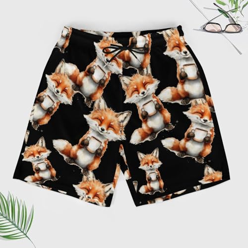 Fox Drinking Coffee Beach Shorts for Men Swim Trunks Quick Dry Swim Shorts with Compression Liner Pocket3
