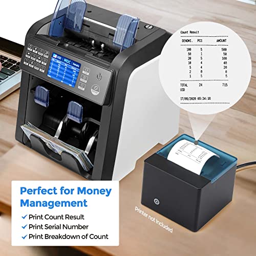 Image of MUNBYN IMC08 Dual Money Counter Machine Mixed Denomination with Reject Pocket, Value Counting, Counterfeit Detection 2 CIS /UV /MG /IR, Sort&Print Enabled Cash Counter, Mixed Bill Counter (White)