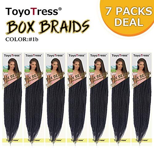 ToyoTress 7Packs/Lot 14Inch Box Braids Crochet Hair Crochet Box Braids Hair Synthetic Hair Braiding Hair Extensions For Black Women(14 Inch,1B)