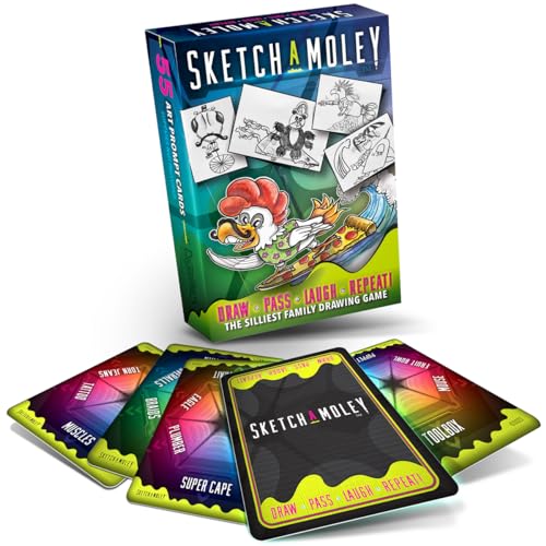 Createures SketchaMoley Silly Family Drawing Game of Round Robin Art Mashups! 1-6+ Players. 55 Cards Travel Deck. Creative Stocking Stuffer Gifts for...