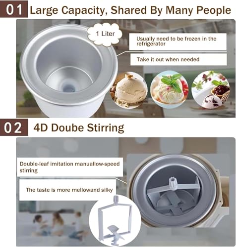 Soft Serve Ice Cream Maker - Automatische hausgemachte Eismaschine, einfach zu bedienen und zu reinigen, 1 Liter Fassungsvermögen, perfekt für hausgemachtes Eis – Bild 4