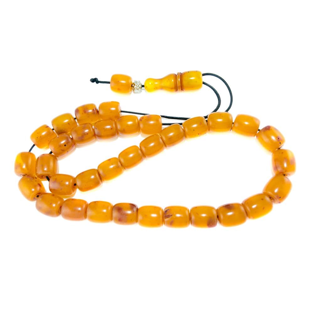 Sconosciuto Komboloi Greco Fatto a Mano 33 Perline Safran Cylidrical Orange Koboloi 14 mm