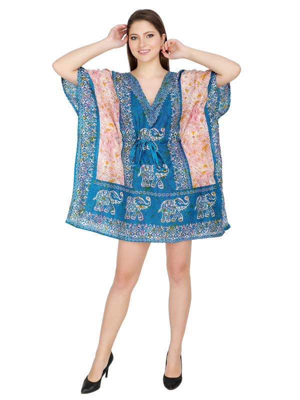 ukal Women Sleepwear Beach Gown Nighty Dress Maxi Short Kaftan (Sky Blue, Polyester)-picture-26
