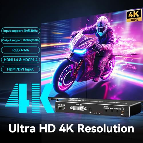 image for HAICHENTEX HDMI 4K LED Video TV Wall Processor, 4 TV Screens into 1 Wa