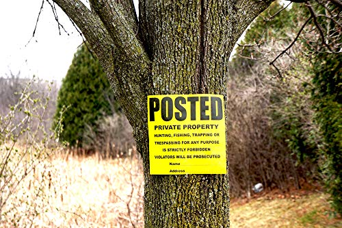 Image of 25 Per Pack Posted Yellow Private Property Sign by WristCo - 11 inch x 11 inch Outdoor, Weatherproof Tear- Resistant Tyvek high Visibility for Warning No Trespassing Hunting Fishing Trapping, Made in USA