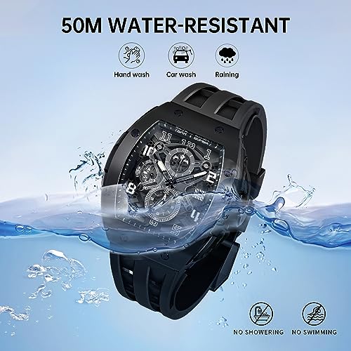 Image of TSAR BOMBA Men's Luxury Quartz Watch, Luminous Dial 5ATM Water Resistance Silicone Strap Men's Wristwatch Ideal Gift for Men