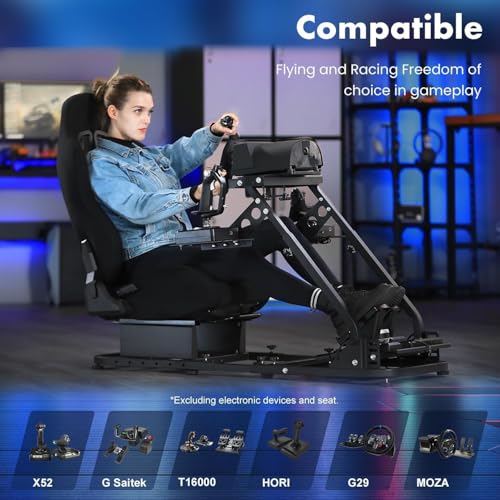 Marada Flight Racing Simulator Cockpit with Dual Shift Lever Platform Compatible with Thrustmaster/PXN/Logitech G29 G920 X52 X56, Foldable sim Game Stand, Throttle Joystick Keyboard Not Included