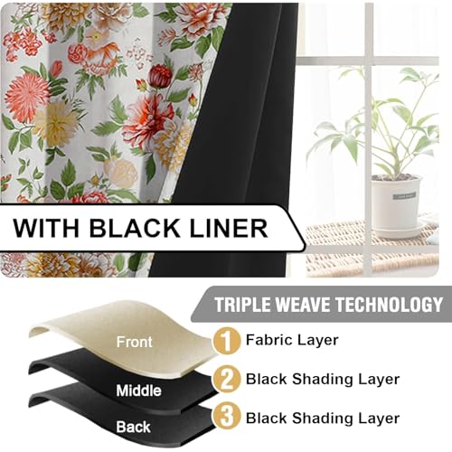 Image of Cloth Fusion Printed 100% Blackout Door Curtains 9 Feet Long Set of 2, Room Darkening Parda with Stainless Steel Grommets for Home Decor (9x4.5 Feet, Lush Blooms)